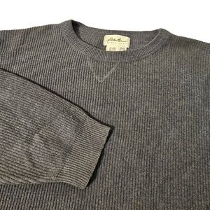 VTG Eddie Bauer Mens XL Ribbed Crewneck Sweater Dark Gray Cotton Made in USA